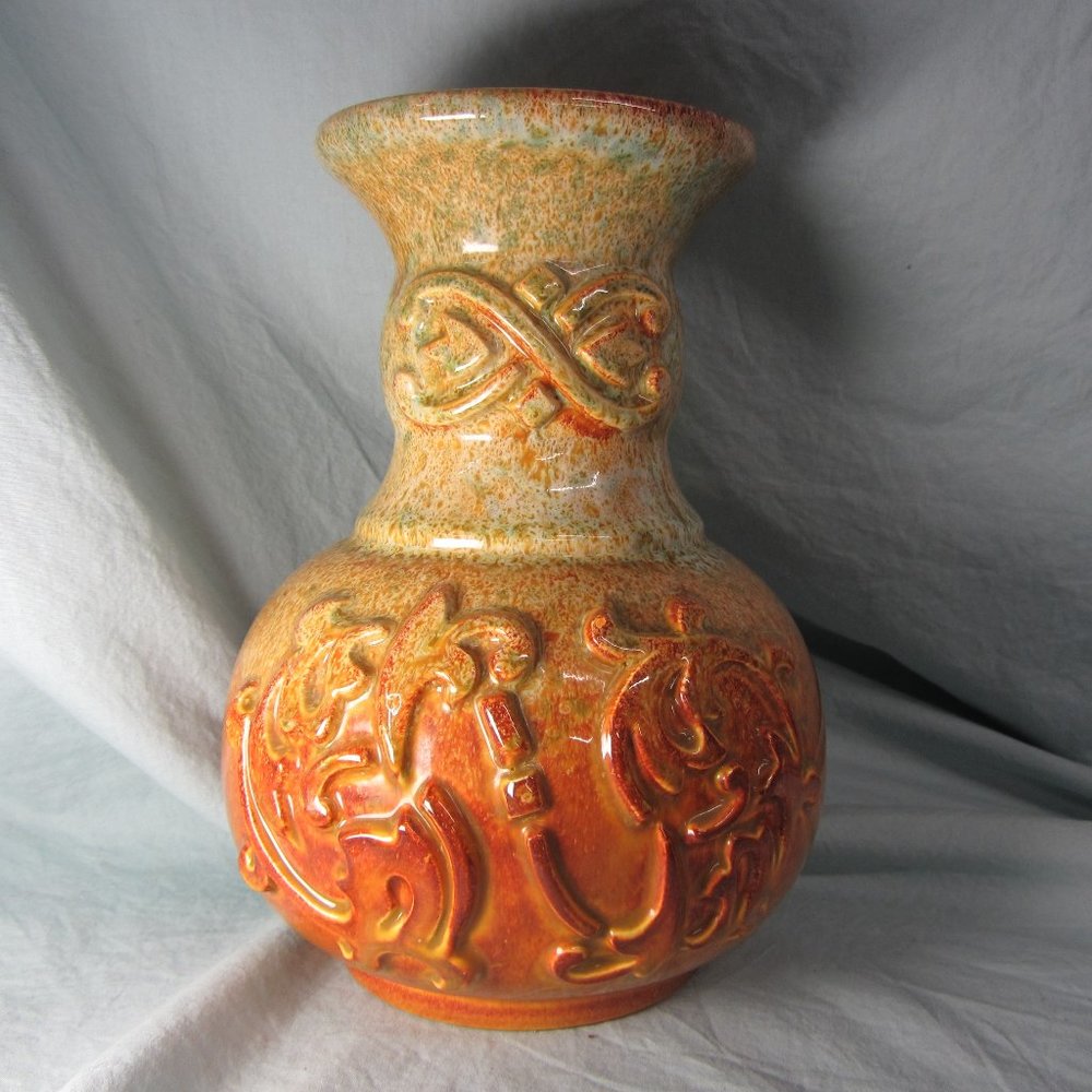 vintage Haeger vase orange rust green (w1814)